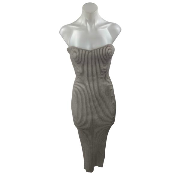 NEW Zara Brown Tan Sleeveless Strapless Rib Knit Midi Tube Tank Bodycon Dress S - Picture 1 of 5